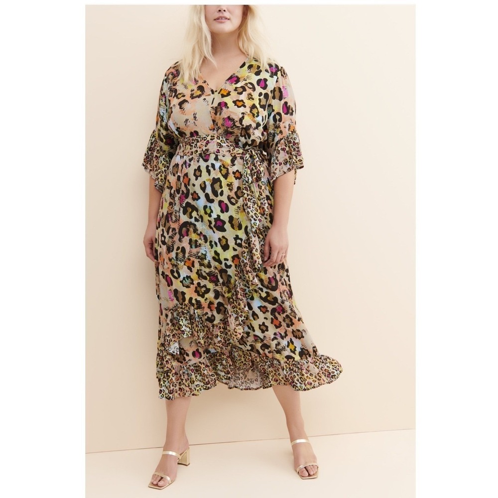 BL^NK London Leopard Boho Maxi Wrap Dress Petite Large Resort Vacation NWT